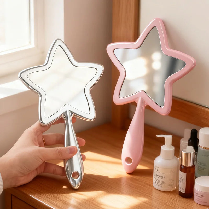 Zonyin New Design Large Pink Star Shaped Cute and Travel Makeup Mirror Personalized Eyelash Cosmetic Mirror Hand Held Mirror