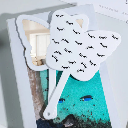 Zonyin New Product Cosmetic Lash Mirror Black Butterfly-shaped Portable Lash Printed Handheld Makeup Mirror for Beauty Salon