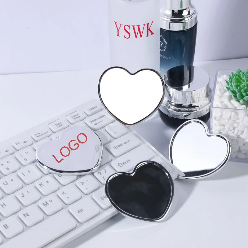 Zonyin Cheap Electroplated Plastic Small Heart Pocket Makeup Mirror Mini Portable Travel Compact Cosmetic Mirror Custom Logo
