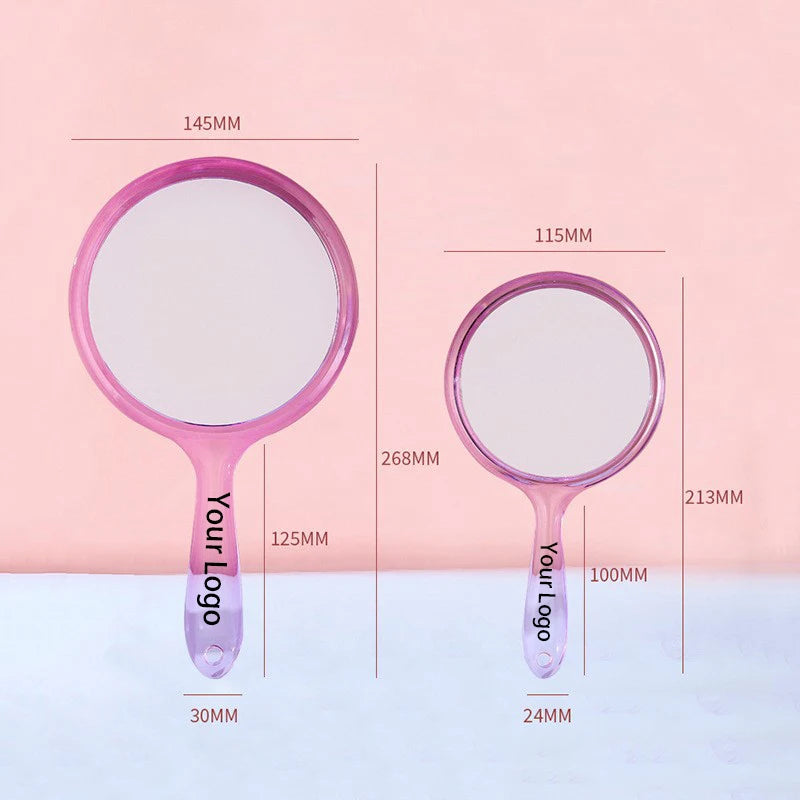 Zonyin Custom Plastic Round Transparent Handheld Double-Sided Makeup Mirror 1X 2X Magnifying Mirror Handle With Custom Logo