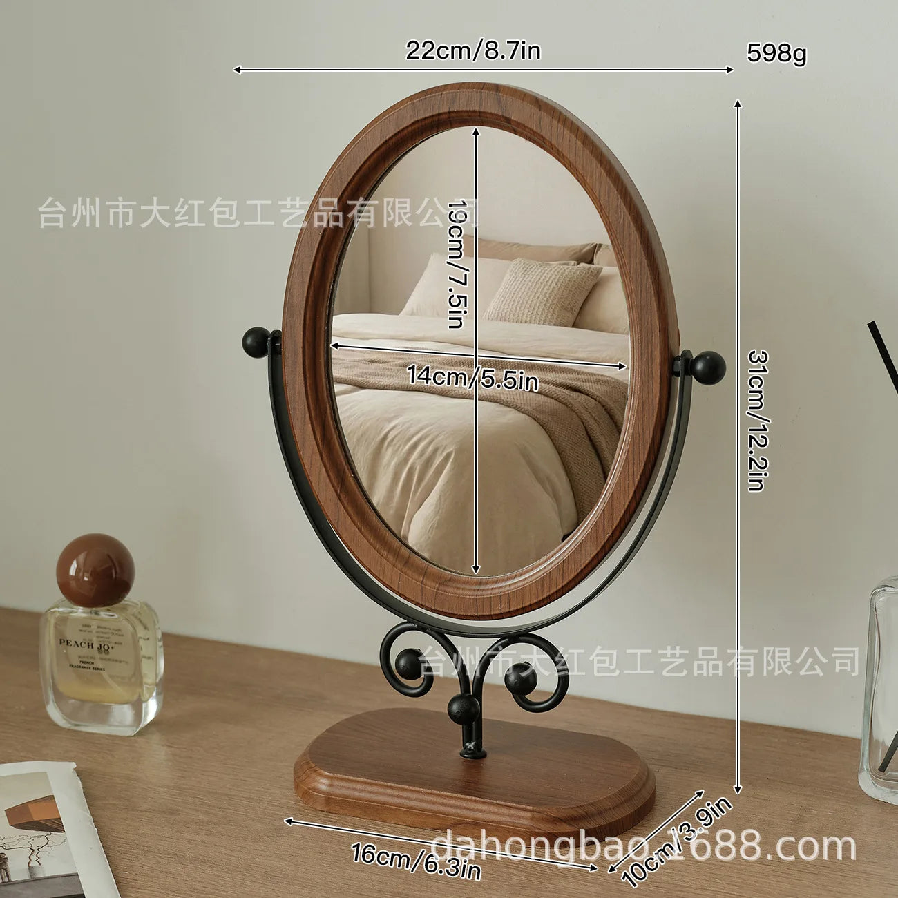 Zonyin Desktop Oval Rotating 360 Makeup Mirror Ins Style Dressing Table Mirror High Aesthetic Bedroom Vanity Mirror