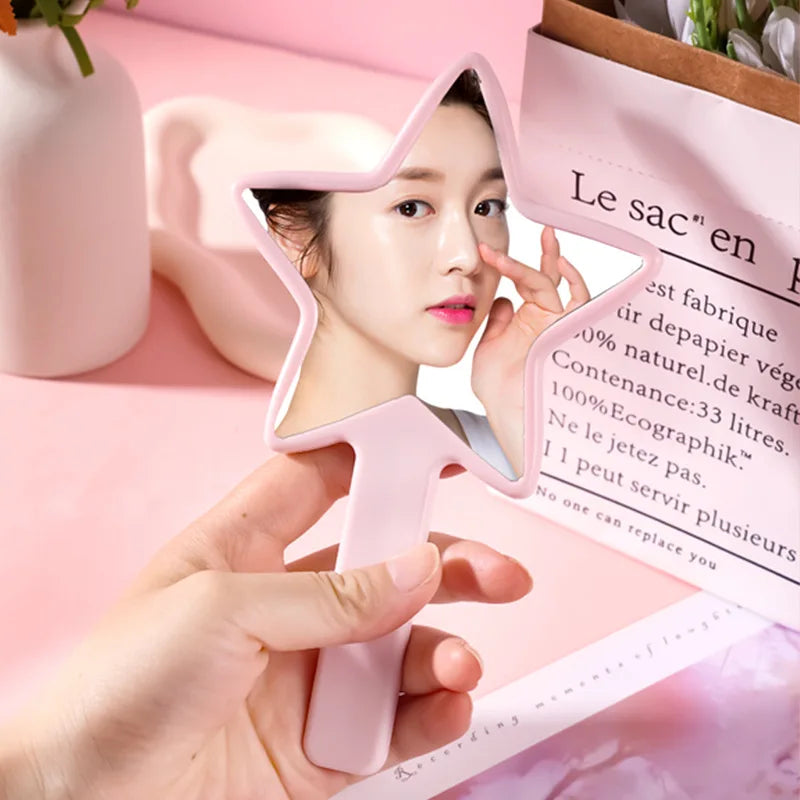 Zonyin Wholesale Customized Logo Five Pointed Star Shaped Handheld Makeup Mirror Portable Plastic Hand Mini Mirror for Girl