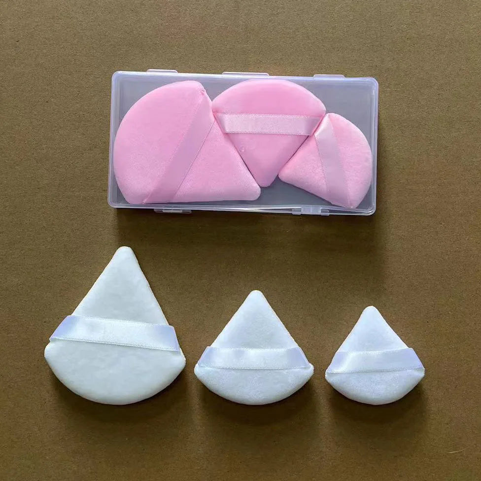 Zonyin Best Selling 3pcs Small Big Super Soft Velour Triangle Powder Puff With PVC Box Velvet Cosmetic Puffs ForMake up