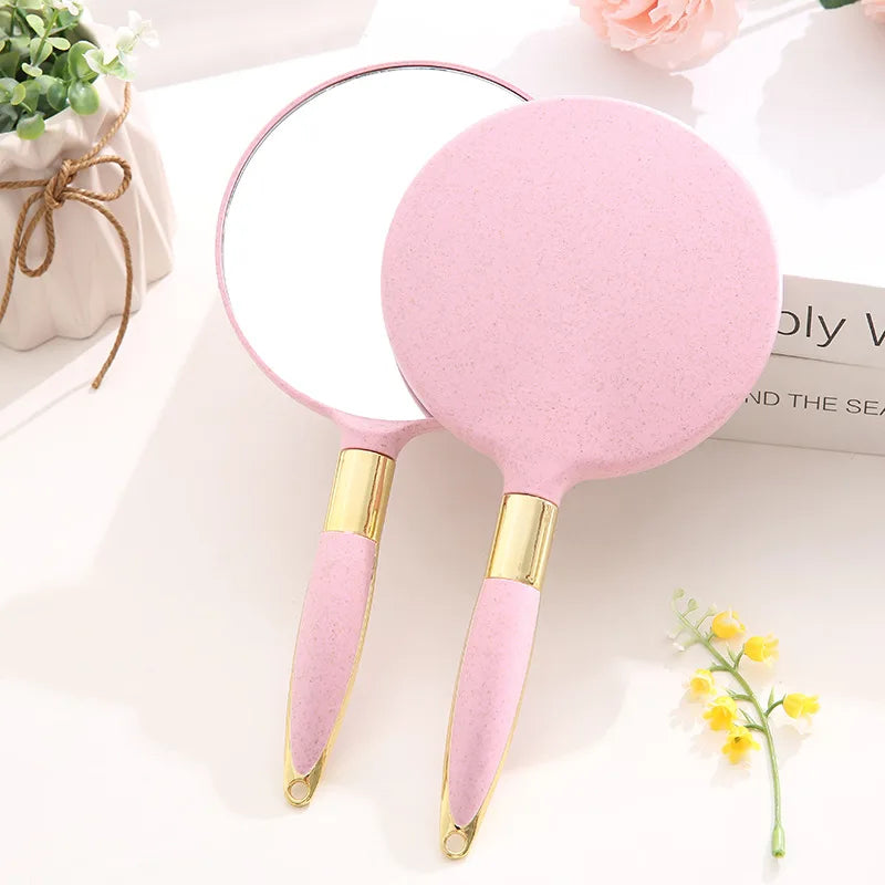 Zonyin Promotion Retro Plastic Round Handheld Cosmetic Mirror Custom Private Label Portable Square Makeup Mirror with Handle
