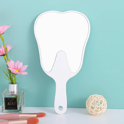 Zonyin Custom Logo Handheld Cosmetic Tooth-Shaped Mirror New Large Plastic Dental Pocket Mirror Personalized Handle Promotional