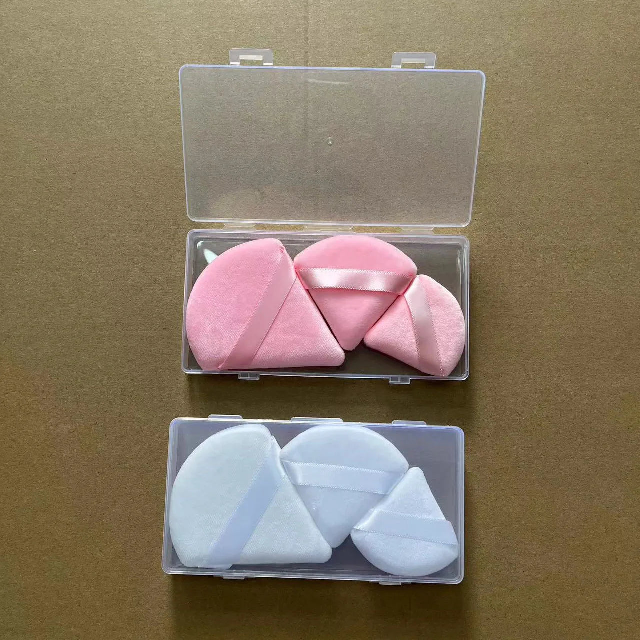 Zonyin Best Selling 3pcs Small Big Super Soft Velour Triangle Powder Puff With PVC Box Velvet Cosmetic Puffs ForMake up