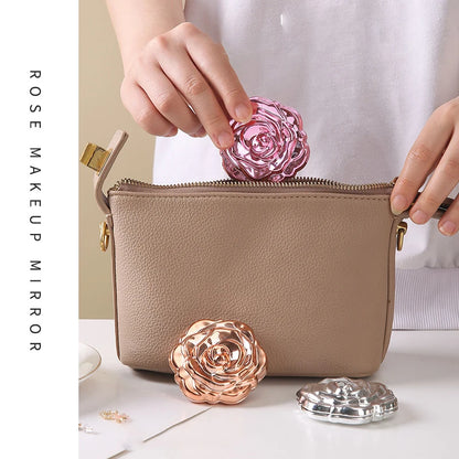 Zonyin Wholesale Portable Flower-Shaped Small Travel Makeup Mirror Folding Plastic Rose Compact Mini Cosmetic Mirror for Girls