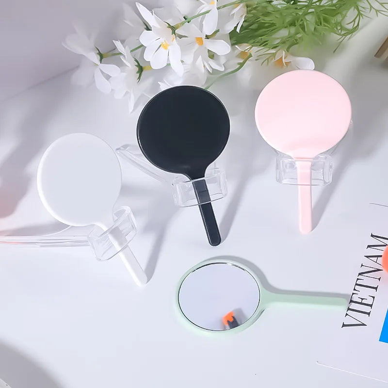 Zonyin Custom Logo Round Small Handheld Makeup Mirror Personalized Handle Pocket Cosmetic Mirror Girl Hand Held Travel Mirror