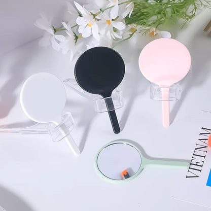 Zonyin Custom Logo Round Small Handheld Makeup Mirror Personalized Handle Pocket Cosmetic Mirror Girl Hand Held Travel Mirror