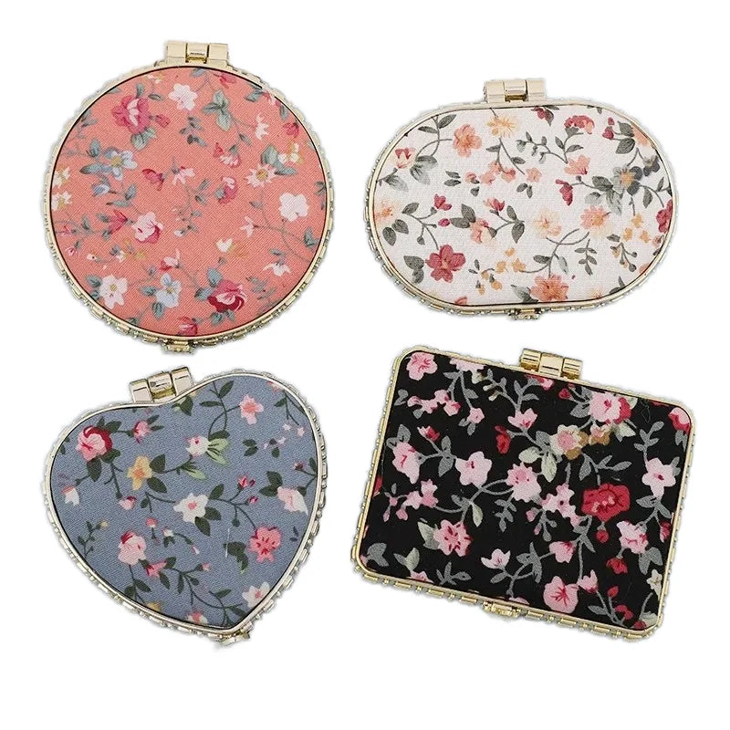 Zonyin High Quality Handheld Makeup Mirror Wholesale Vintage Silk Fabric Rectangle Oval & Round Sided Mirrors with Double Sides