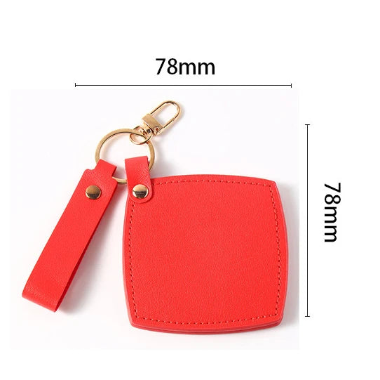 Zonyin New Custom Logo Rotatable Square Makeup Mirror Pu Leather Pocket Mirror Compact Cosmetic Travel Mirror With Keychain