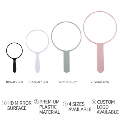 Zonyin Personalized Custom Logo Plastic Round Handle Makeup Mirror Portable Travel HandHeld Mirrors With Custom Size Color