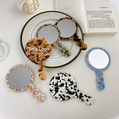 Zonyin High Quality Round Simple Design Acetate Travel HandHeld Makeup Mirror Portable Hand Held Pocket Handle Make-up Mirror