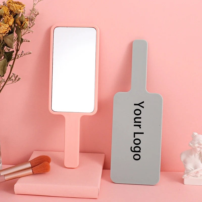Zonyin Hot Selling Compact Travel Makeup Mirror Rectangle Small Handheld Cosmetic Mirror with Handle Pocket for Beauty