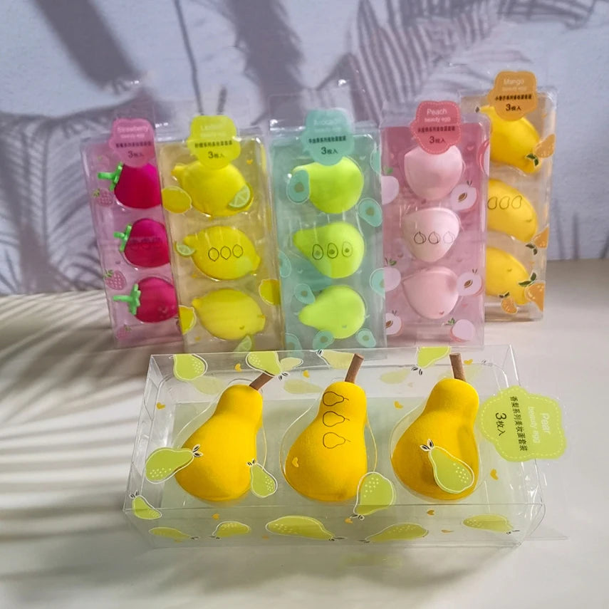 Zonyin Hot Sales 3 Packs Fruit Makeup Sponge Set Soft Latex Free Beauty Sponge Blender Face Cosmetic Sponge for Make up
