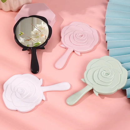 Zonyin High Quality Vintage Pink Rose Shape Hand Makeup Mirror Plastic Mini Handheld Cosmetic Mirror for Women Girl Travel