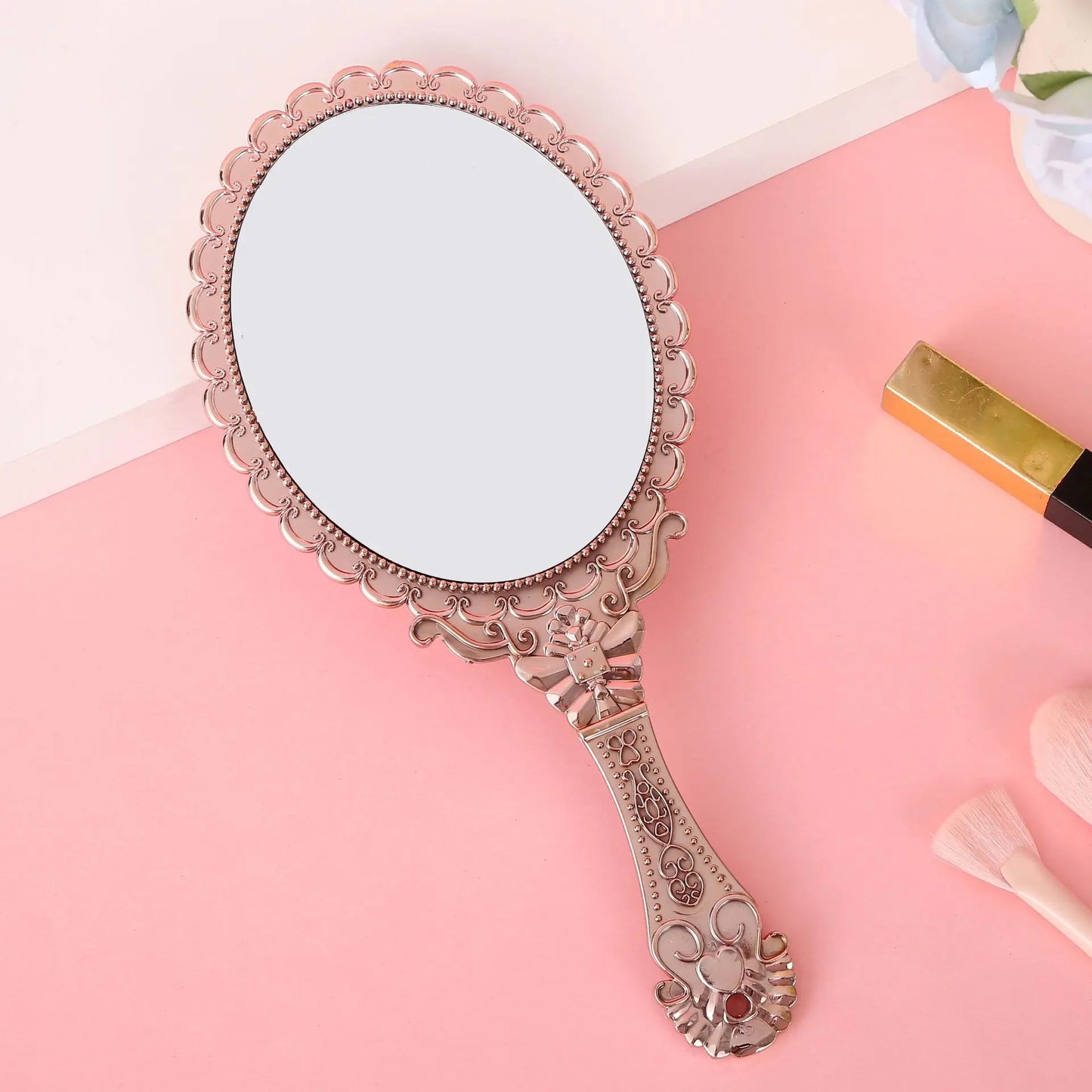 Zonyin Gold Vintage Handheld Makeup Mirror Goldplated Plastic Hand Personalized Portable Cosmetic Vanity Mirror for Wedding