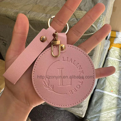Zonyin Wholesale White Round Pocket Mirror Pu Leather Glass Small Travel Cosmetic Mirror for Women Girls