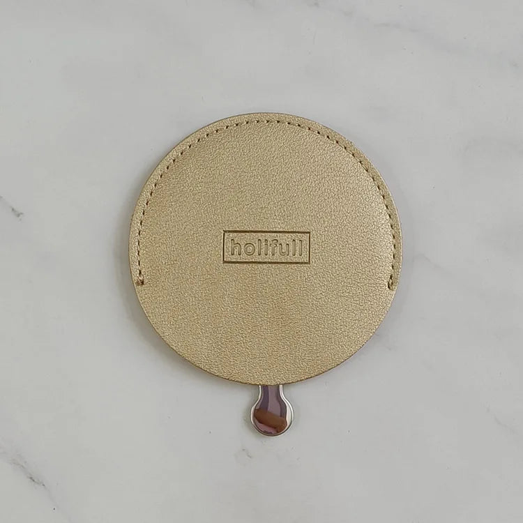 Zonyin Wholesale Cheap Gold Round Pull-out Makeup Pocket Mirror Private Label Pu Leather Metal Mirror for Travel