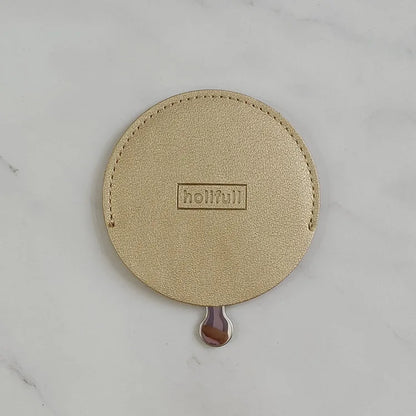 Zonyin Wholesale Cheap Gold Round Pull-out Makeup Pocket Mirror Private Label Pu Leather Metal Mirror for Travel
