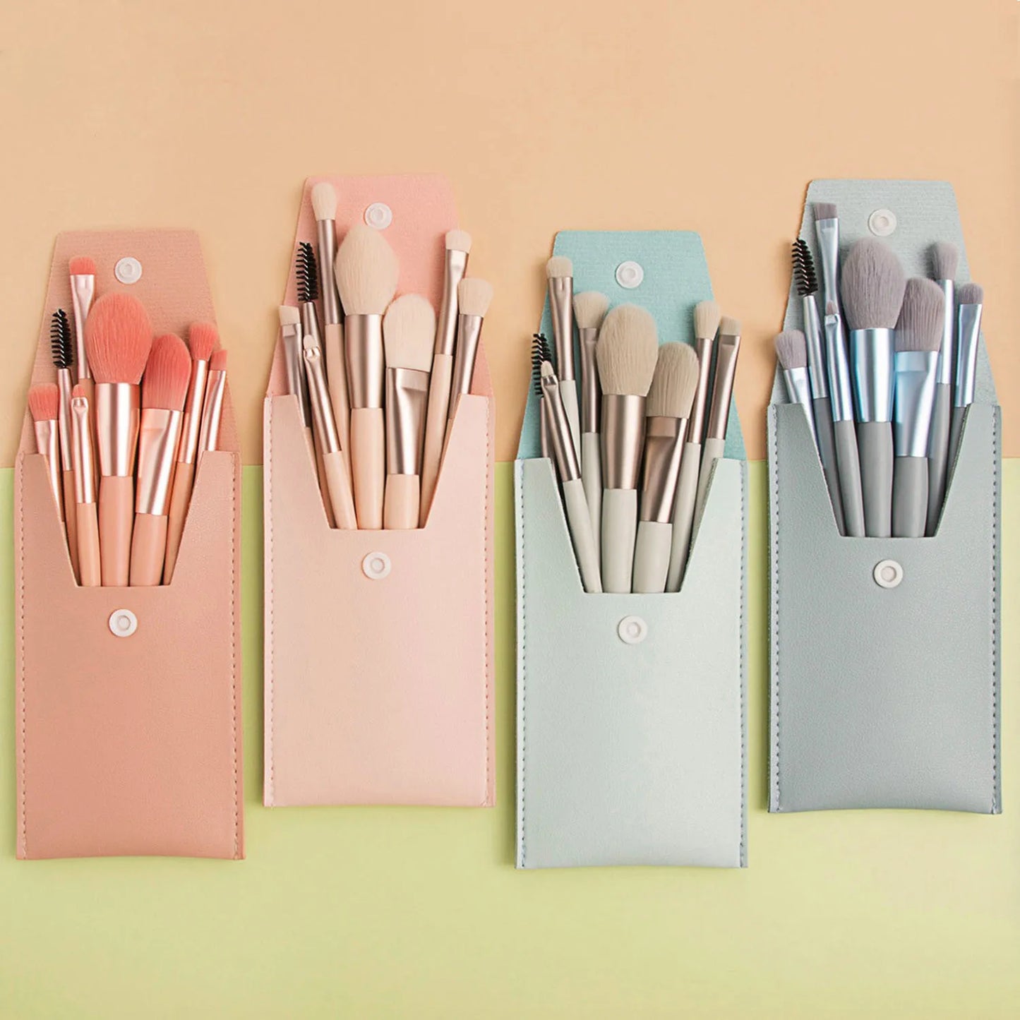 Zonyin 8pcs Travel Makeup Brushes Private Label High Quality Synthetic Mini Small Vegan Makeup Brush Set With Pu Bag