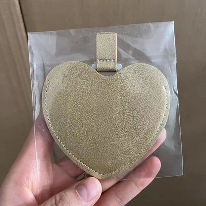 Zonyin Women's Gift Heart Shaped Pu Leather Pocket Mirror Customized Your Logo Small Travel Makeup Mirror for Valentine's Day