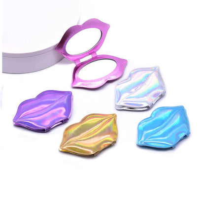 Zonyin Wholesale Personalized Custom Glittery Leather Lip Shaped Small Compact Pocket Makeup Mirror With Logo