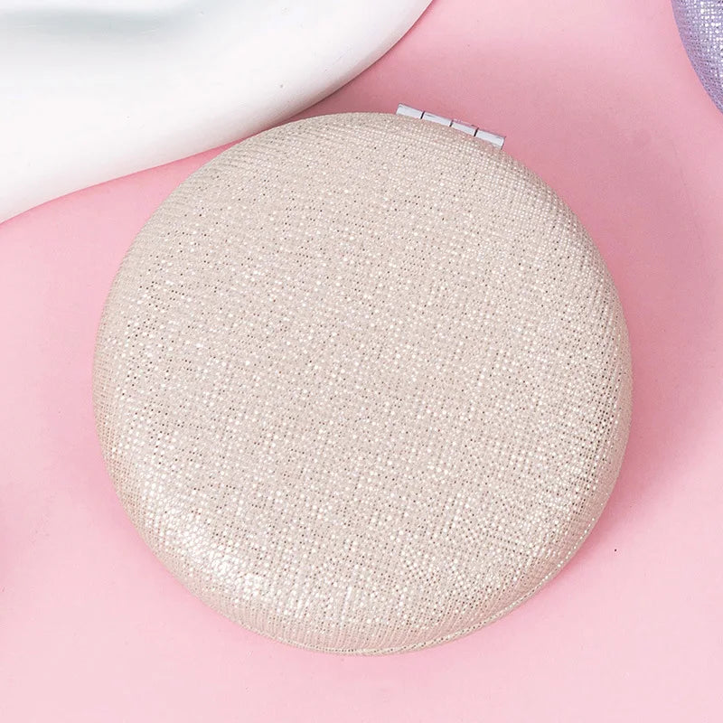 Zonyin Custom Logo Foldable Double-sided Pocket Mirror 1X/2X Portable Mini Pu Glitter Macarons Round Makeup Mirror with Keychain