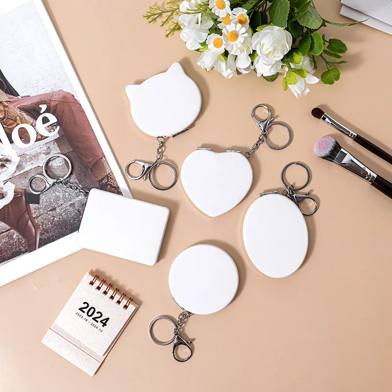 Zonyin Printed Logo PU Leather Foldable Makeup Mirror Portable Travel Compact 2X Magnifying Pocket Mirror  with Keychain