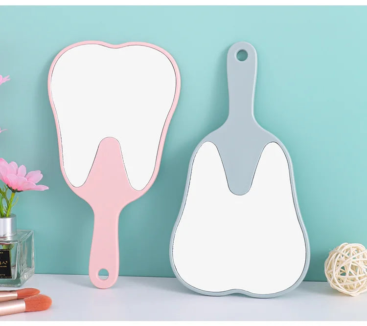 Zonyin Custom Logo Handheld Cosmetic Tooth-Shaped Mirror New Large Plastic Dental Pocket Mirror Personalized Handle Promotional