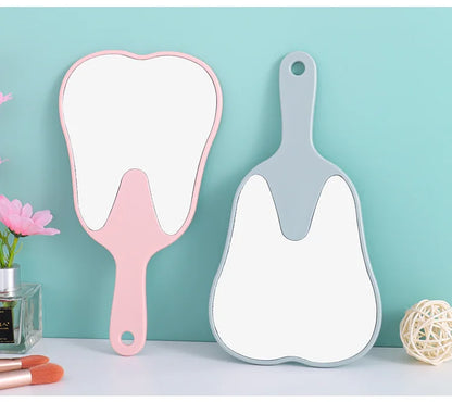 Zonyin Custom Logo Handheld Cosmetic Tooth-Shaped Mirror New Large Plastic Dental Pocket Mirror Personalized Handle Promotional