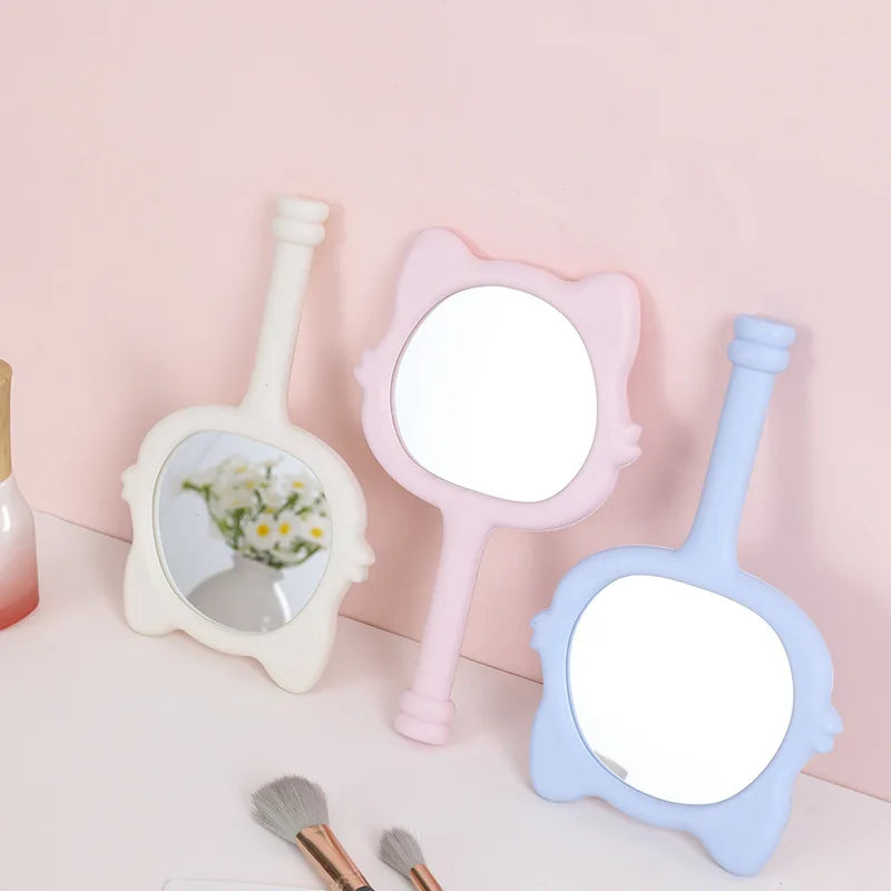 Zonyin New Design Plastic Cartoon Cute Cat Shape Portable Handheld Makeup Mirror Salon Hand Held Mirror Cosmetic Mirror for Girl