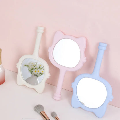 Zonyin New Design Plastic Cartoon Cute Cat Shape Portable Handheld Makeup Mirror Salon Hand Held Mirror Cosmetic Mirror for Girl