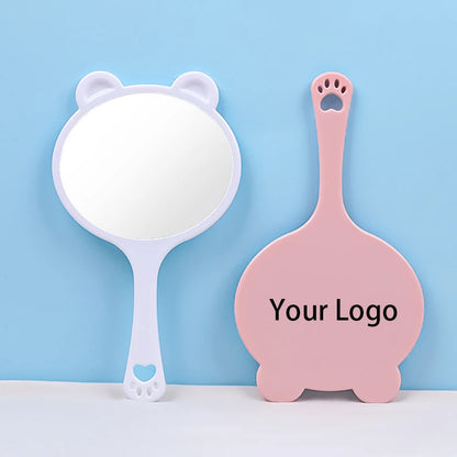 Zonyin Wholesale Cute Bear Shape Portable Handheld Makeup Mirror Salon Lash Mirror pink Hand Held Cosmetic Mirror for Girls