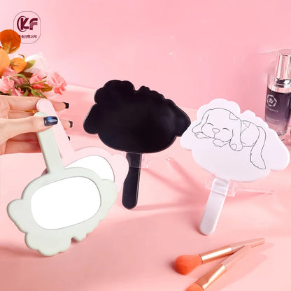 Zonyin Cute Dog-Shaped Handheld Cosmetic Mirror New Arrival Customizable Single Side Handle Hand Held Makeup Travel Mirror for