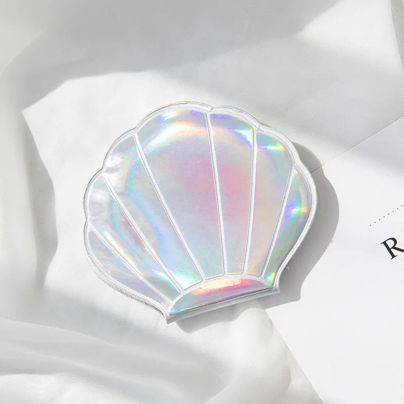 Zonyin Trendy Shell-Shaped Folding Double Sided Magnifying Travel Wholesale Beauty Cosmetic Mini Compact Pocket Mirror for Women