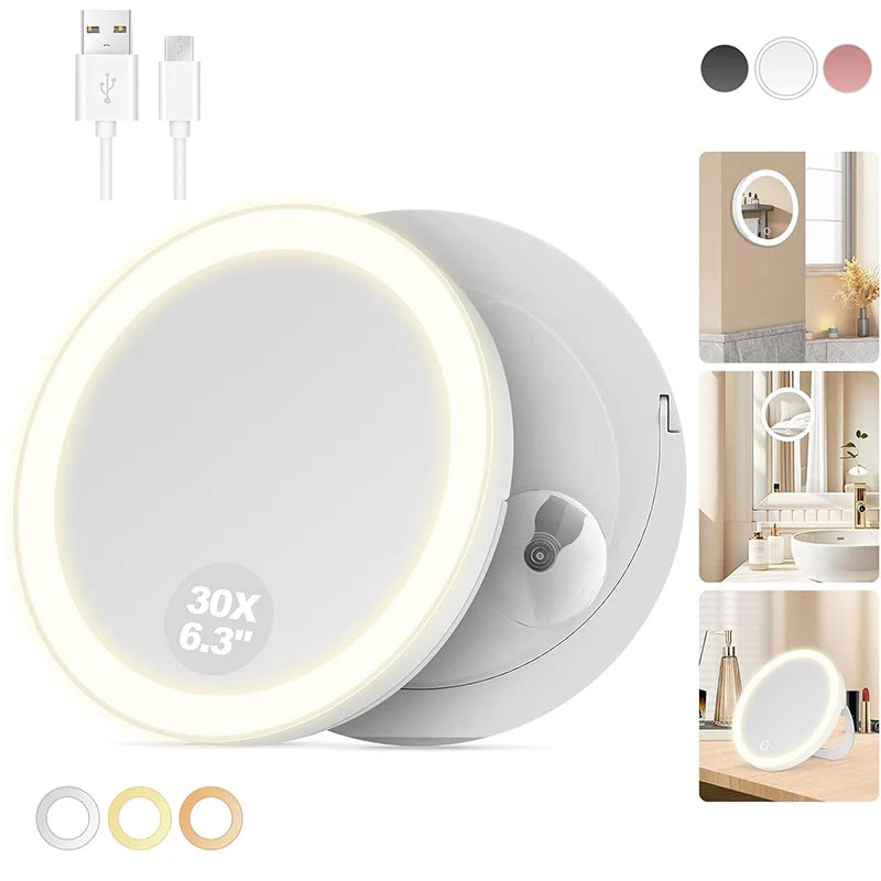 Zonyin Single Side 5X/10X Magnifying LED Light Round Cosmetic Mirror with 3 Suction Cups Personalized Wall Mounted Foldable