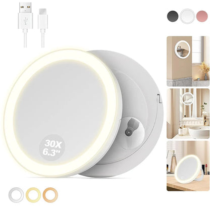 Zonyin Single Side 5X/10X Magnifying LED Light Round Cosmetic Mirror with 3 Suction Cups Personalized Wall Mounted Foldable