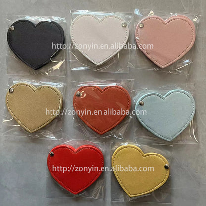 Zonyin Cute Red Heart Pu Leather HD Glass Pocket Makeup Mirror Custom Logo Portable Travel Mini Cosmetic Mirrors for Women Girls