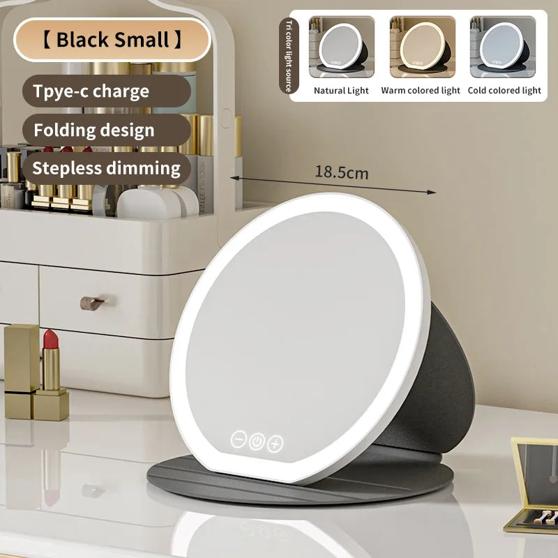 Zonyin Portable LED Cosmetic Mirror with Fill Light Foldable Tabletop Dressing Makeup Mirror for Dormitory or Office Box Packed