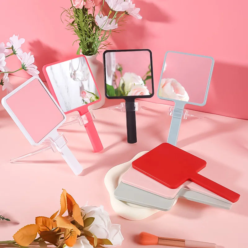 Zonyin Plastic Makeup Mirror Square Hand Held Single Side Mirrors Customized Logo Handheld Cosmetic Mirror With Handle
