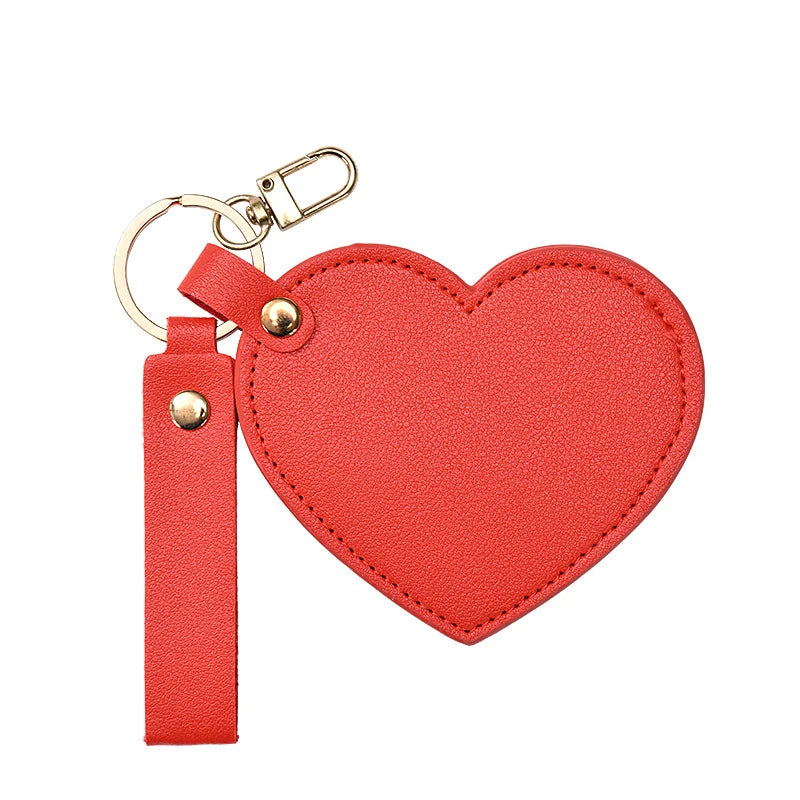 Zonyin Valentine's Day Gift Heart Shaped Makeup Keychain Mirror Pu Leather HD Glass Custom Travel Pocket Mirrors for Women Girls
