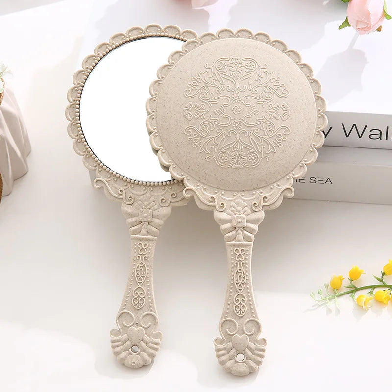 Zonyin High Quality Gold Oval Handheld Makeup Mirror Custom Logo Vanity Retro Hand Held Cosmetic Mirror for Women Girls Gift