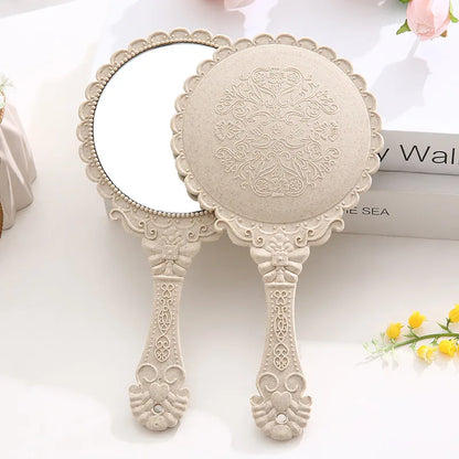 Zonyin High Quality Gold Oval Handheld Makeup Mirror Custom Logo Vanity Retro Hand Held Cosmetic Mirror for Women Girls Gift