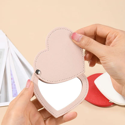 Zonyin Cute Red Heart Pu Leather HD Glass Pocket Makeup Mirror Custom Logo Portable Travel Mini Cosmetic Mirrors for Women Girls