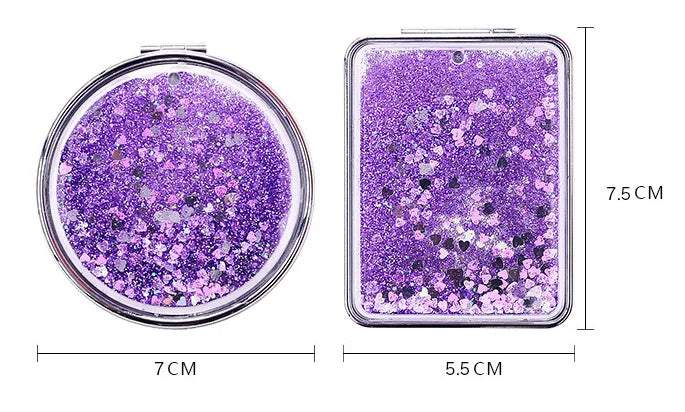 Zonyin Custom Logo Cute Portable Mini Pocket Makeup Compact Handheld Foldable Travel Mirror Double Sparkling Quicksand Small