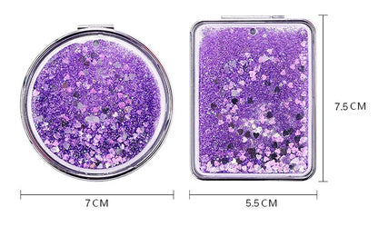Zonyin Custom Logo Cute Portable Mini Pocket Makeup Compact Handheld Foldable Travel Mirror Double Sparkling Quicksand Small