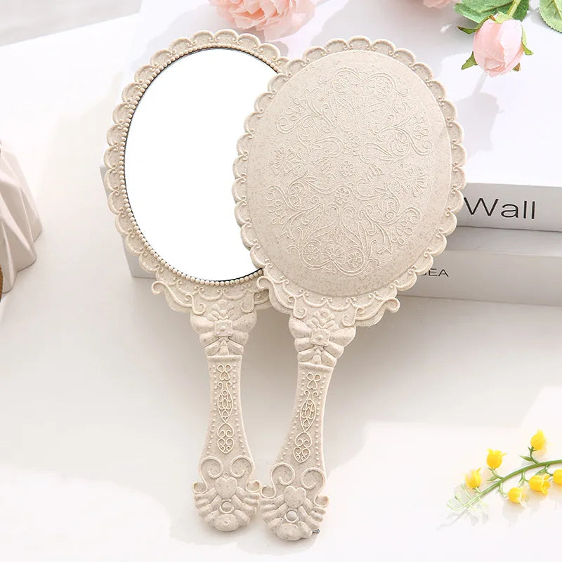 Zonyin High Quality Gold Oval Handheld Makeup Mirror Custom Logo Vanity Retro Hand Held Cosmetic Mirror for Women Girls Gift