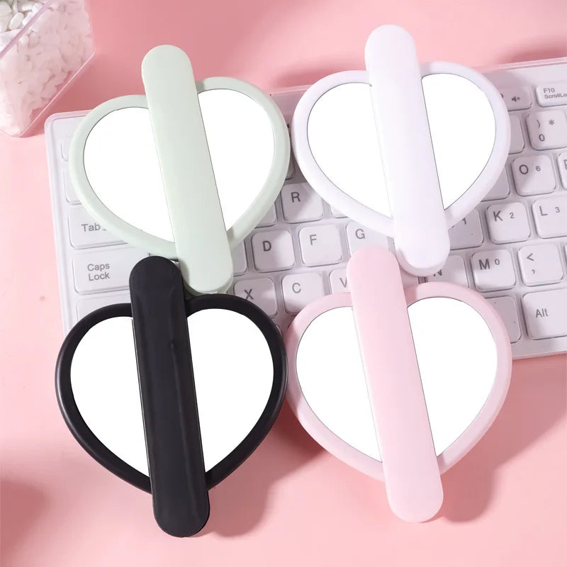 Zonyin Custom Logo Handheld Cosmetic Mirror Wholesale Portable Pink Heart Design Cute Small Girls Makeup Mirror