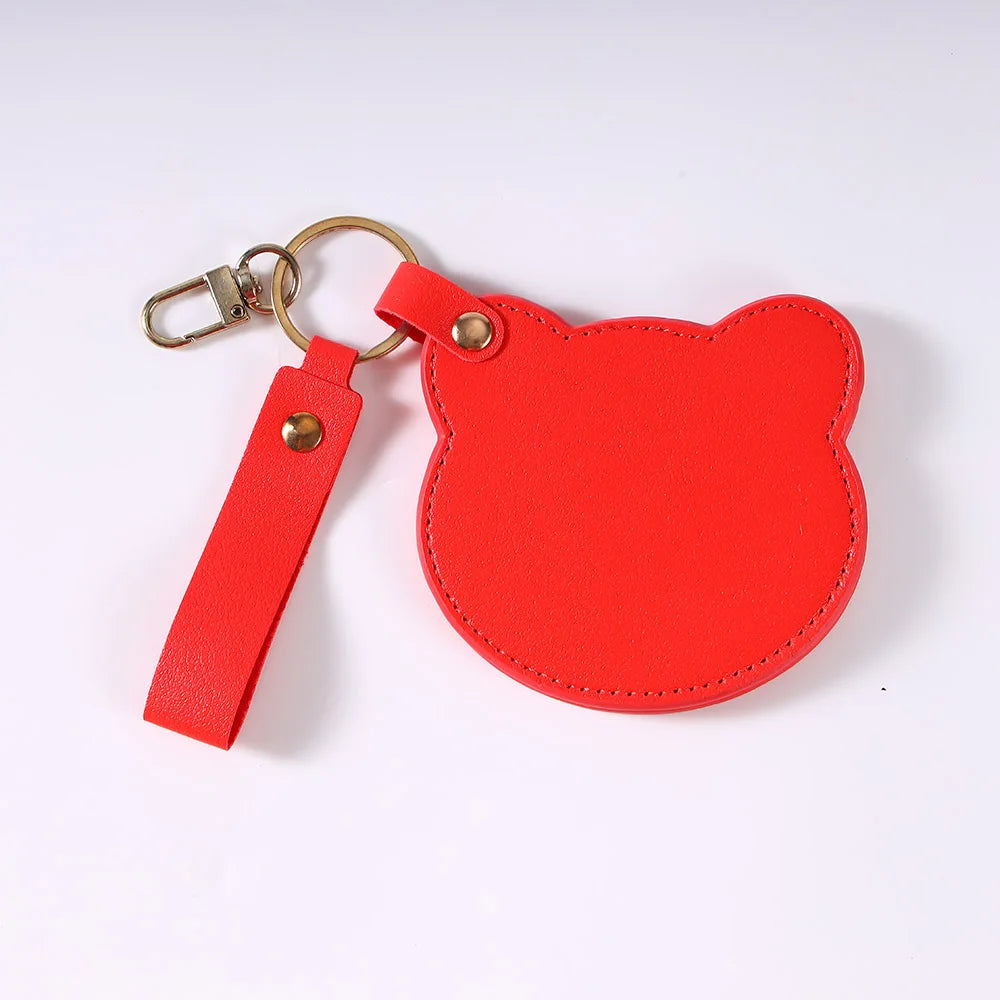 Zonyin NEW Product Cute Brown Bear Shaped Glass Pocket Mirror Pu Leather Travel Makeup Cosmetic Mirrors for Promotion Gifts